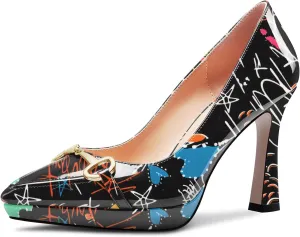 Castamere Womens High Platform Heel Pointed Toe Slip-on Metal Chain Pumps Wedding Office Casual 3.9 Inches Heels