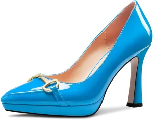 Castamere Womens High Platform Heel Pointed Toe Slip-on Metal Chain Pumps Wedding Office Casual 3.9 Inches Heels