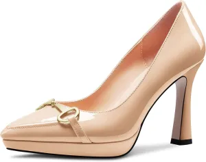 Castamere Womens High Platform Heel Pointed Toe Slip-on Metal Chain Pumps Wedding Office Casual 3.9 Inches Heels
