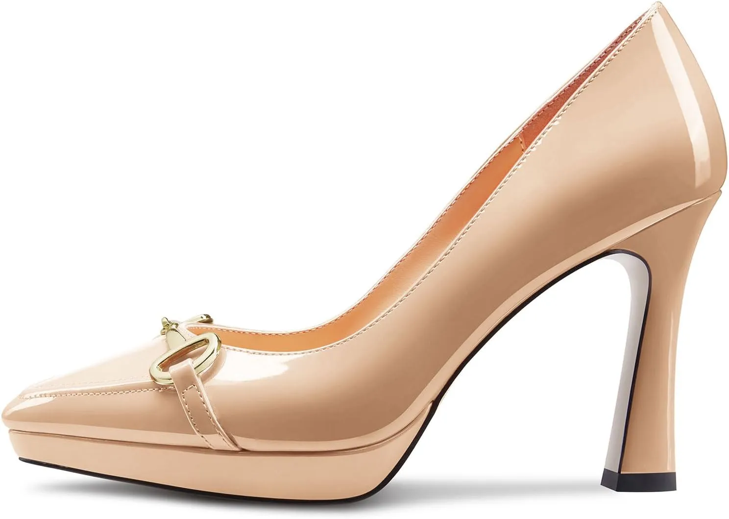 Castamere Womens High Platform Heel Pointed Toe Slip-on Metal Chain Pumps Wedding Office Casual 3.9 Inches Heels