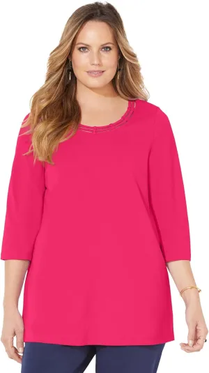 Catherines Women's Plus Size Suprema Strappy Neckline Top