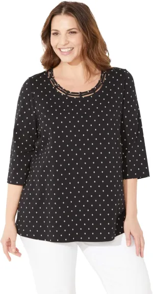 Catherines Women's Plus Size Suprema Strappy Neckline Top