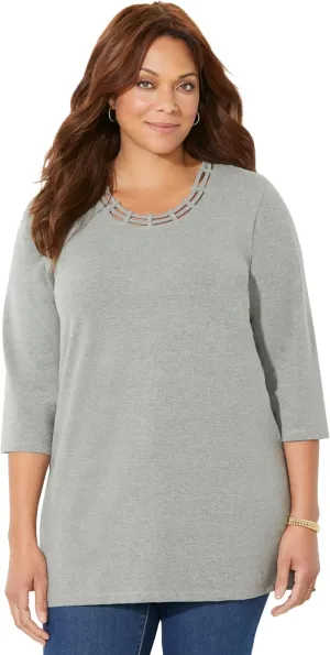 Catherines Women's Plus Size Suprema Strappy Neckline Top