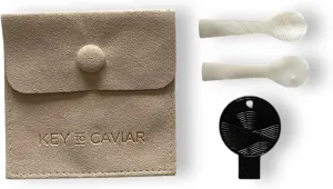 Caviar Key Tin Opener   Mother of Pearl Spoon Set (Onyx)