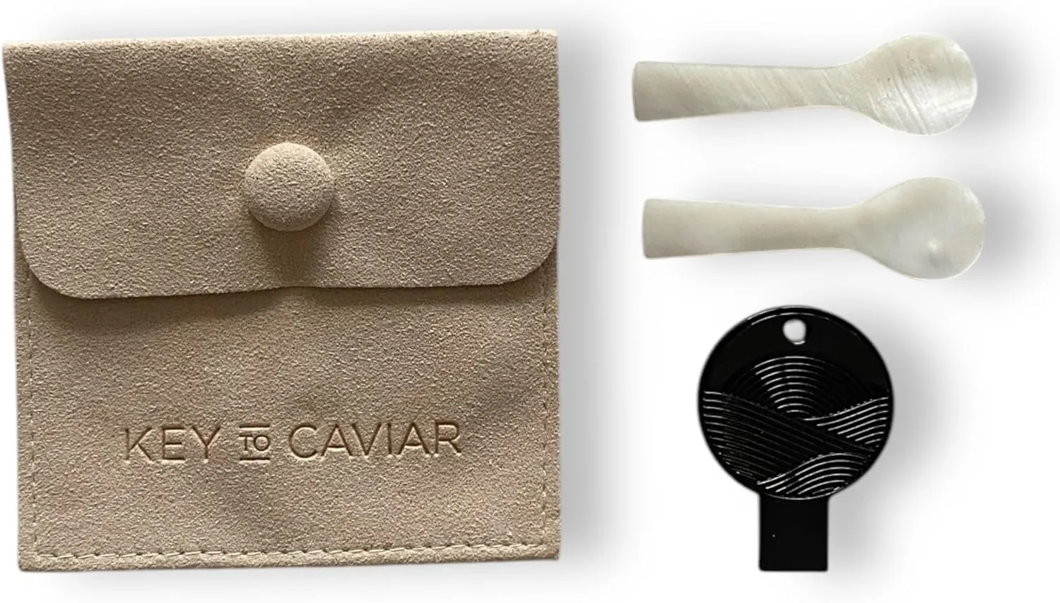 Caviar Key Tin Opener   Mother of Pearl Spoon Set (Onyx)