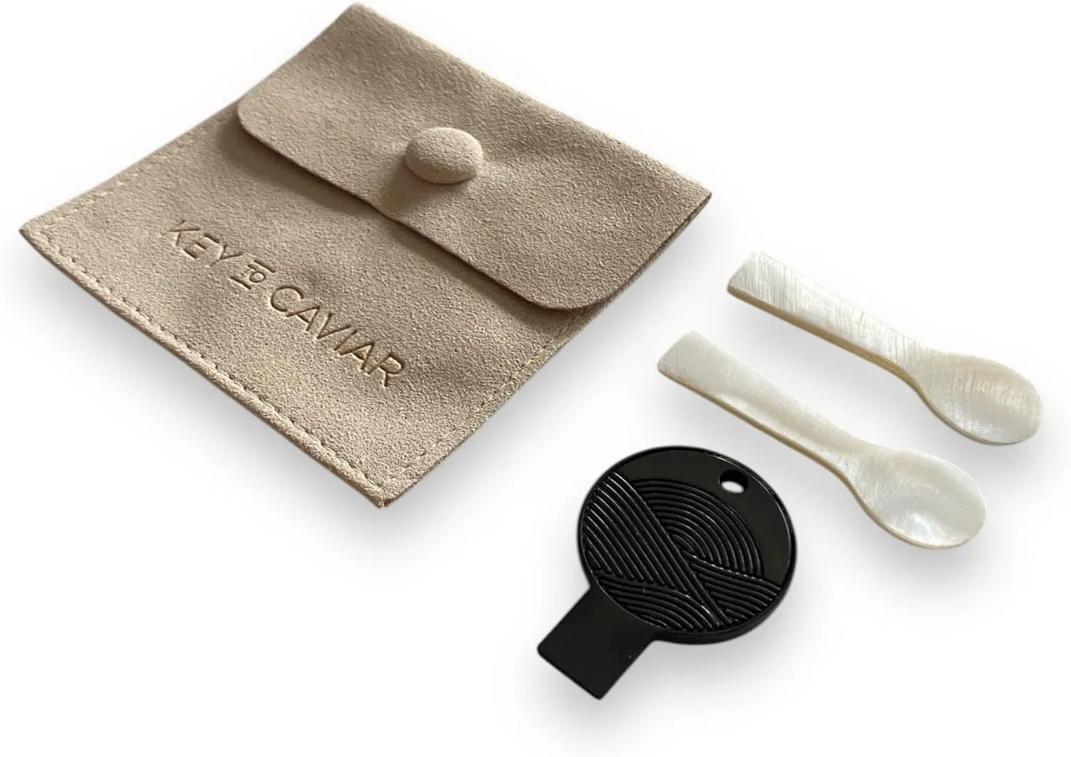 Caviar Key Tin Opener   Mother of Pearl Spoon Set (Onyx)