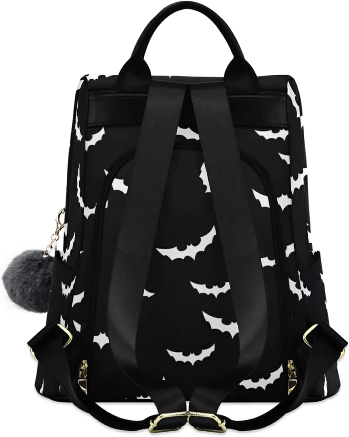 CBBYY Bats Halloween Backpack Purse for Women Nylon Anti-theft Travel Backpack Lightweight Shoulder Bag with Plush Ball Keychain