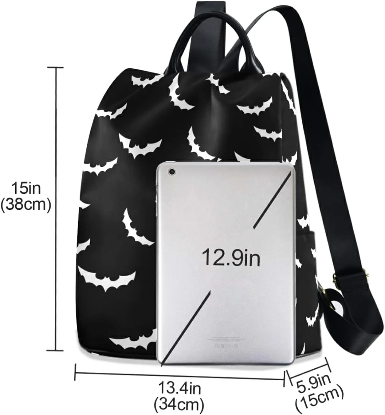 CBBYY Bats Halloween Backpack Purse for Women Nylon Anti-theft Travel Backpack Lightweight Shoulder Bag with Plush Ball Keychain