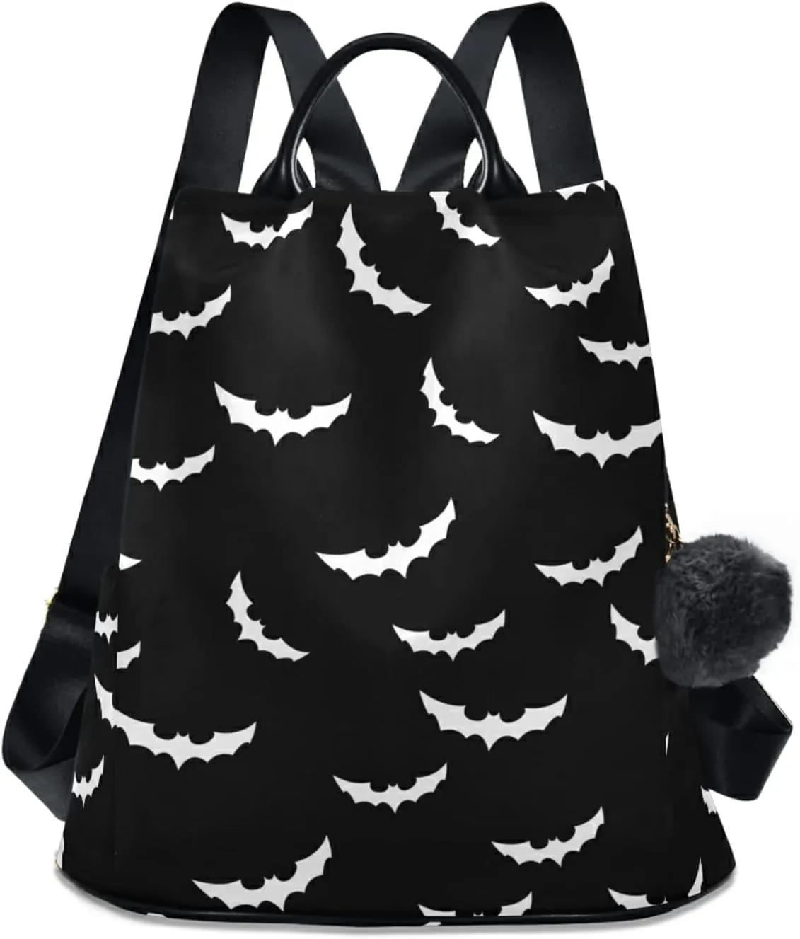 CBBYY Bats Halloween Backpack Purse for Women Nylon Anti-theft Travel Backpack Lightweight Shoulder Bag with Plush Ball Keychain