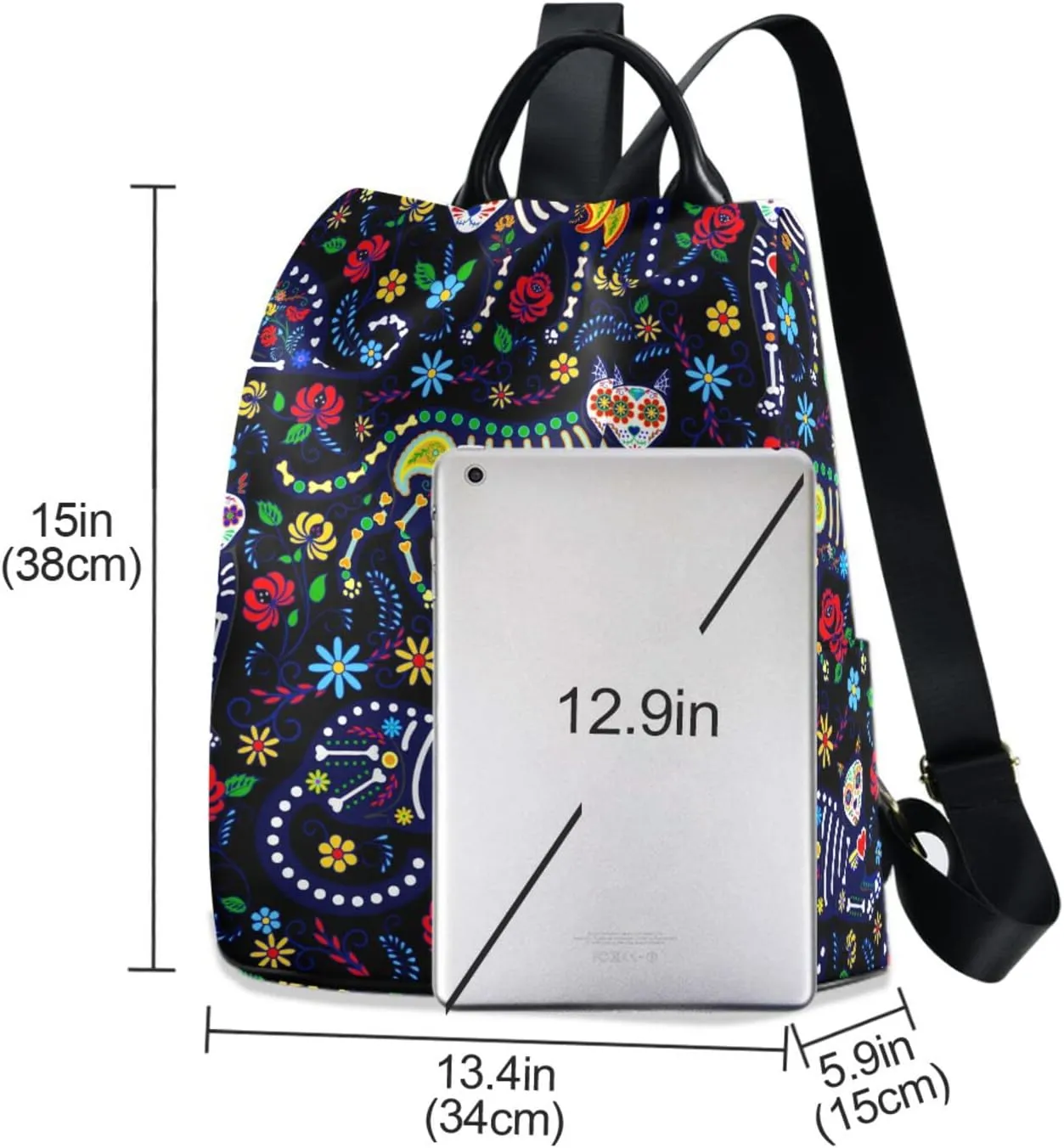 CBBYY Cats and Sugar Skull Backpack Purse for Women Nylon Anti-theft Travel Backpack Lightweight Shoulder Bag with Plush Ball Keychain