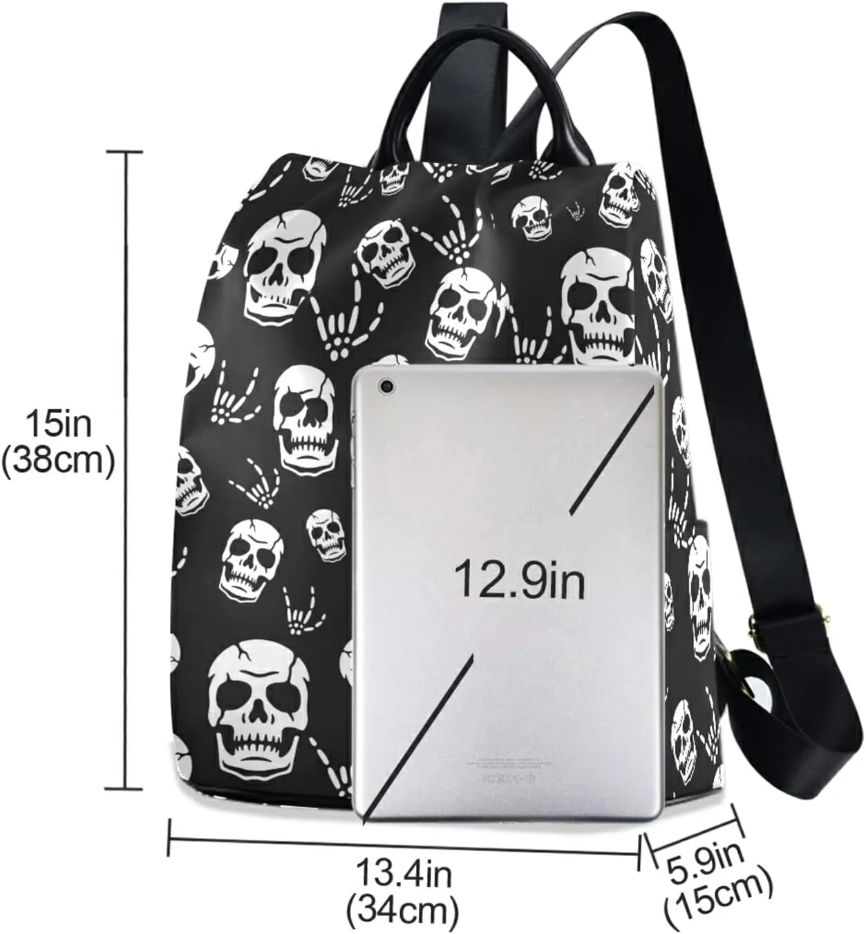 CBBYY Gothic Skeleton Backpack Purse for Women Nylon Anti-theft Travel Backpack Lightweight Shoulder Bag with Plush Ball Keychain