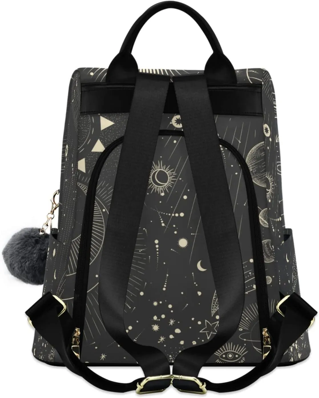 CBBYY Moon And Stars Goth Backpack Purse for Women Nylon Anti-theft Travel Backpack Lightweight Shoulder Bag with Plush Ball Keychain