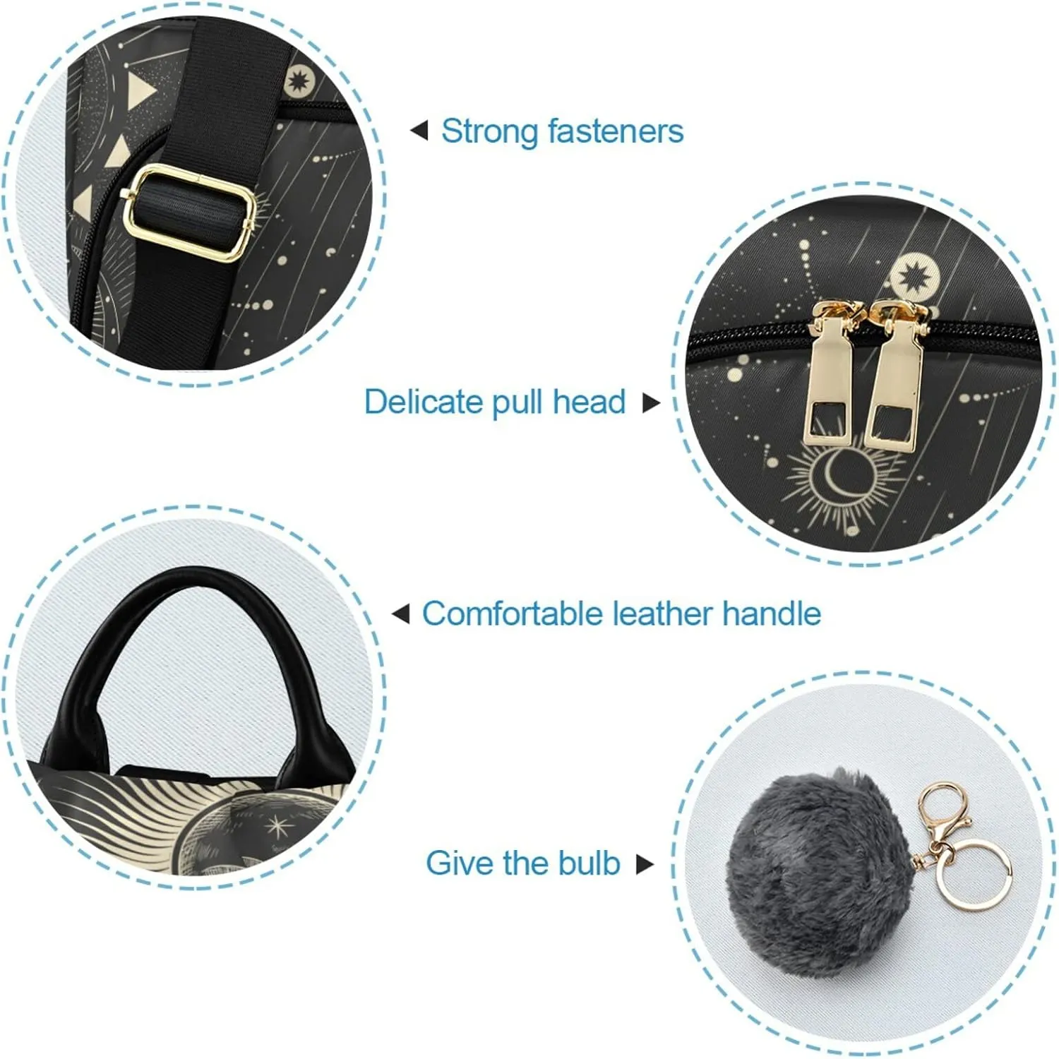 CBBYY Moon And Stars Goth Backpack Purse for Women Nylon Anti-theft Travel Backpack Lightweight Shoulder Bag with Plush Ball Keychain
