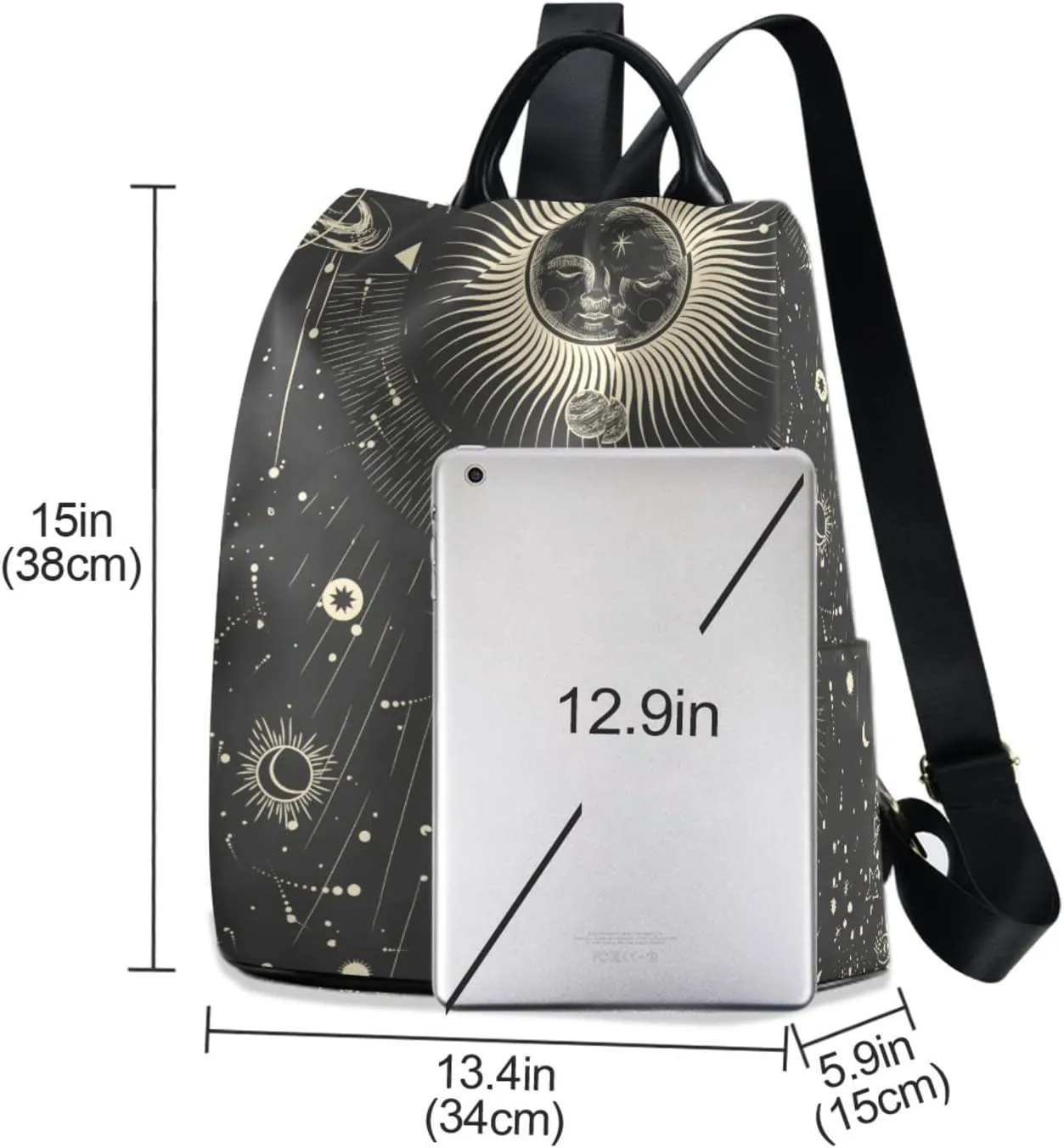 CBBYY Moon And Stars Goth Backpack Purse for Women Nylon Anti-theft Travel Backpack Lightweight Shoulder Bag with Plush Ball Keychain