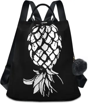 CBBYY Upside Down Pineapple Backpack Purse for Women Nylon Anti-theft Travel Backpack Lightweight Shoulder Bag with Plush Ball Keychain