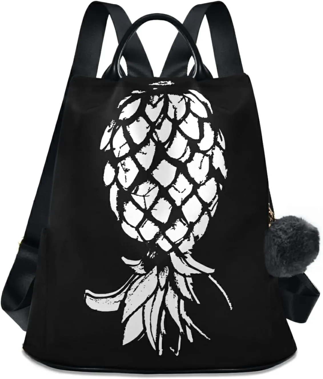 CBBYY Upside Down Pineapple Backpack Purse for Women Nylon Anti-theft Travel Backpack Lightweight Shoulder Bag with Plush Ball Keychain