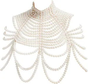 CCbodily Pearl Body Chain Bra - Fashion Shoulder Necklaces Bra Chain Body Jewelry