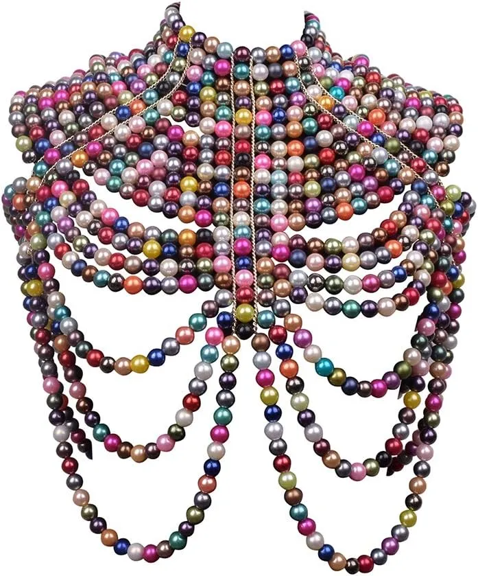 CCbodily Pearl Body Chain Bra - Fashion Shoulder Necklaces Bra Chain Body Jewelry