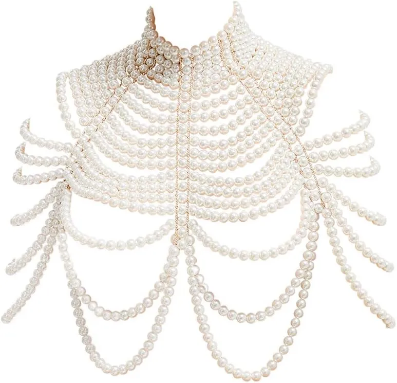 CCbodily Pearl Body Chain Bra - Fashion Shoulder Necklaces Bra Chain Body Jewelry