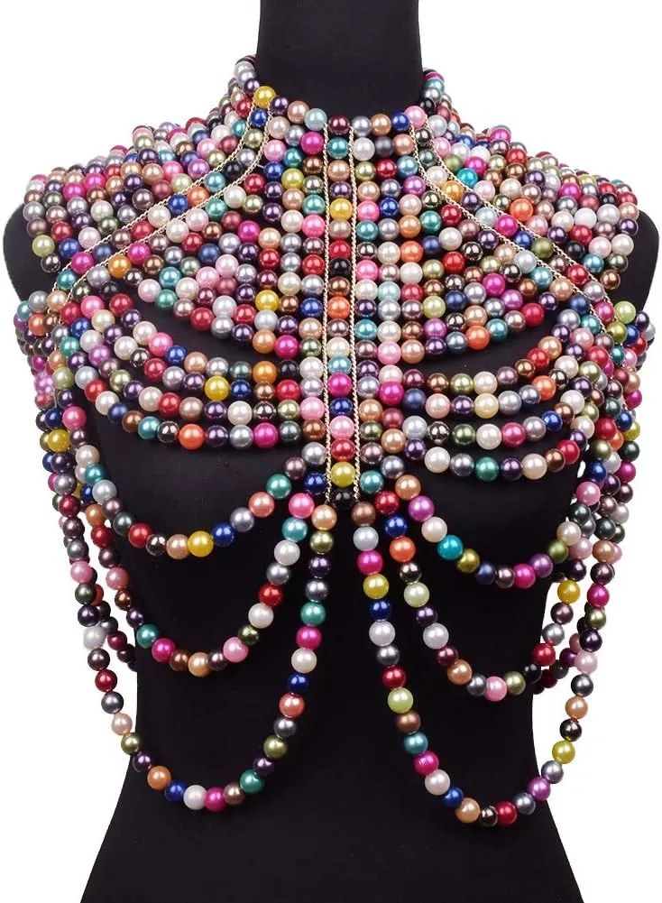 CCbodily Pearl Body Chain Bra - Fashion Shoulder Necklaces Bra Chain Body Jewelry