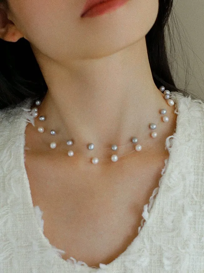 Celestial Dreams Single-layer Freshwater Pearl Necklace-Gray