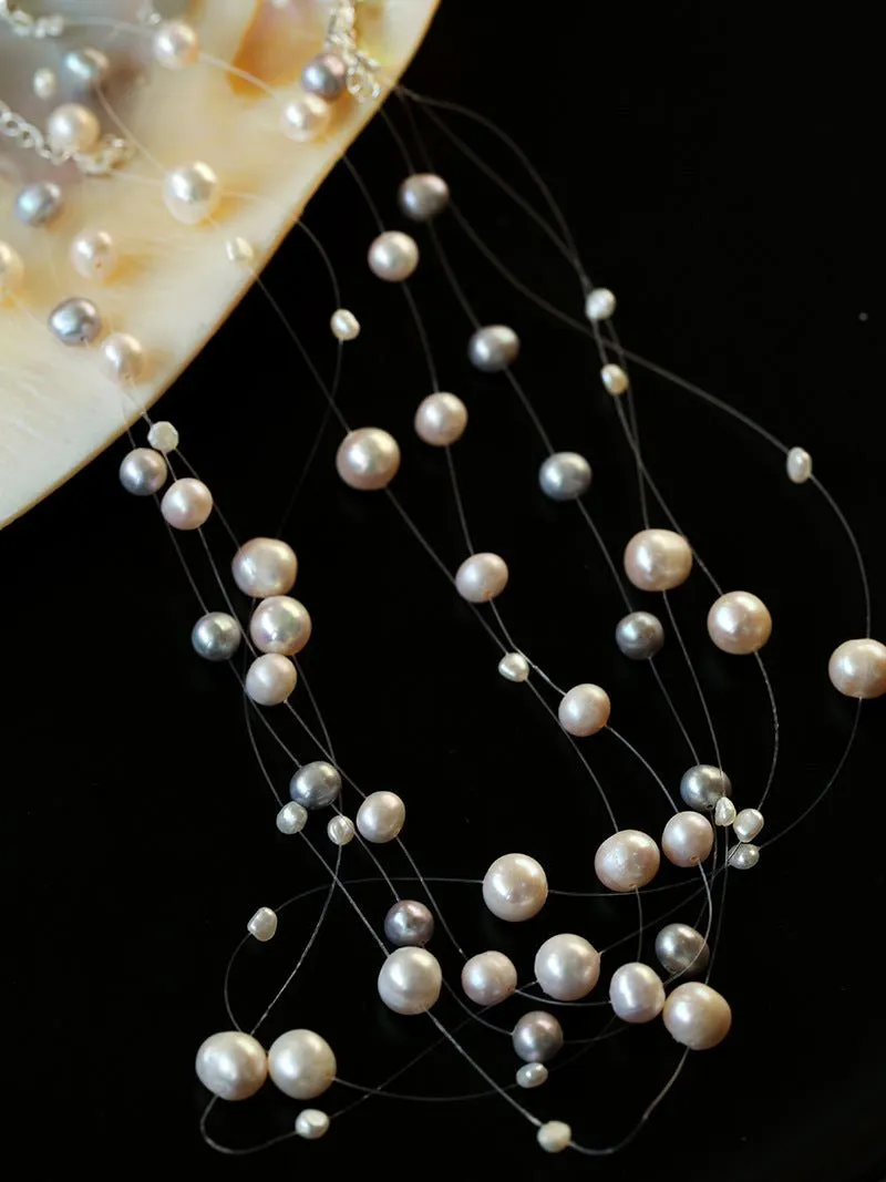 Celestial Dreams Single-layer Freshwater Pearl Necklace-Gray