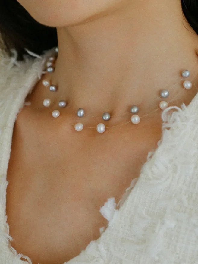 Celestial Dreams Single-layer Freshwater Pearl Necklace-Gray