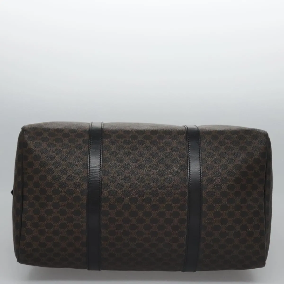 CELINE Macadam Canvas Boston Bag PVC Leather Black Gold Auth am7947