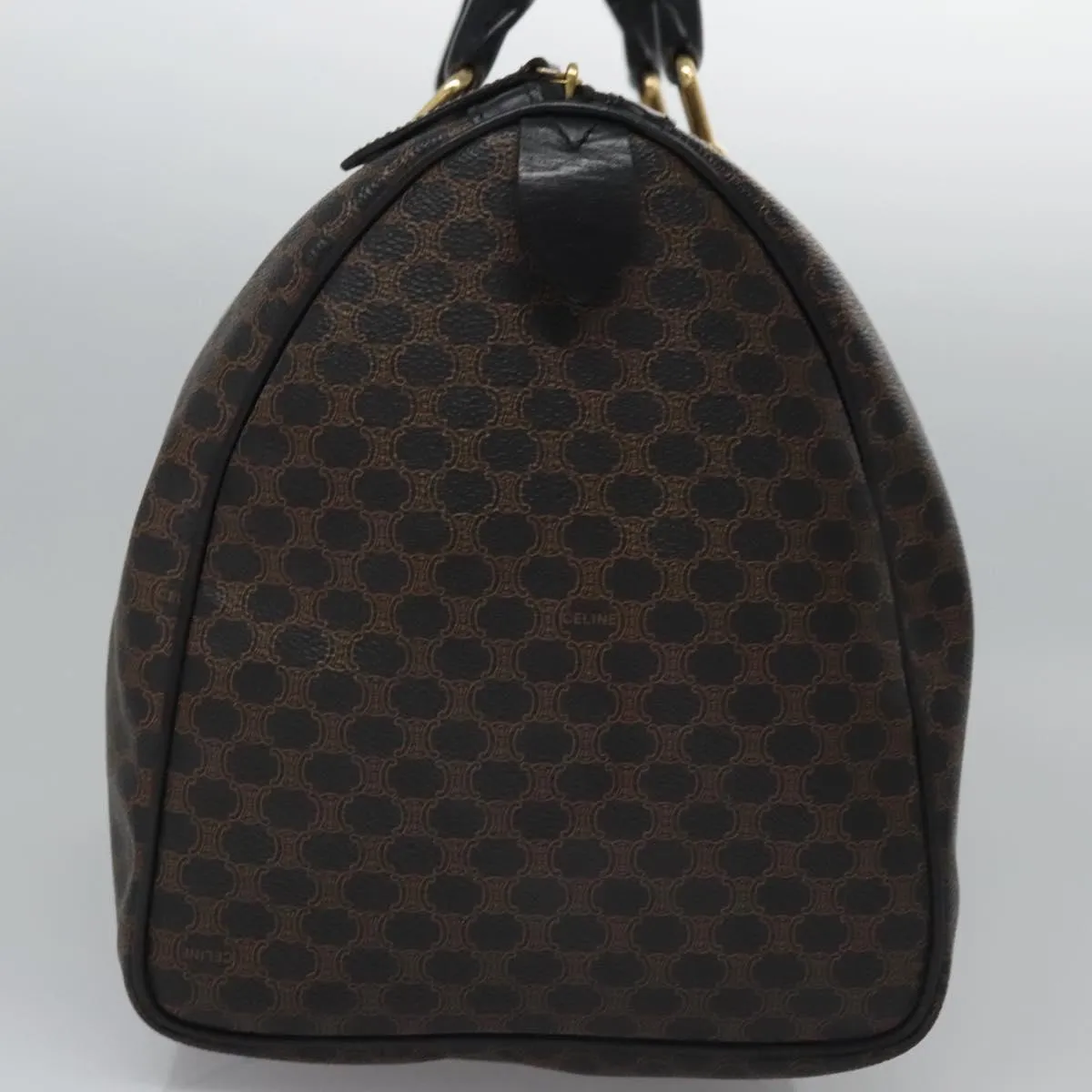 CELINE Macadam Canvas Boston Bag PVC Leather Black Gold Auth am7947