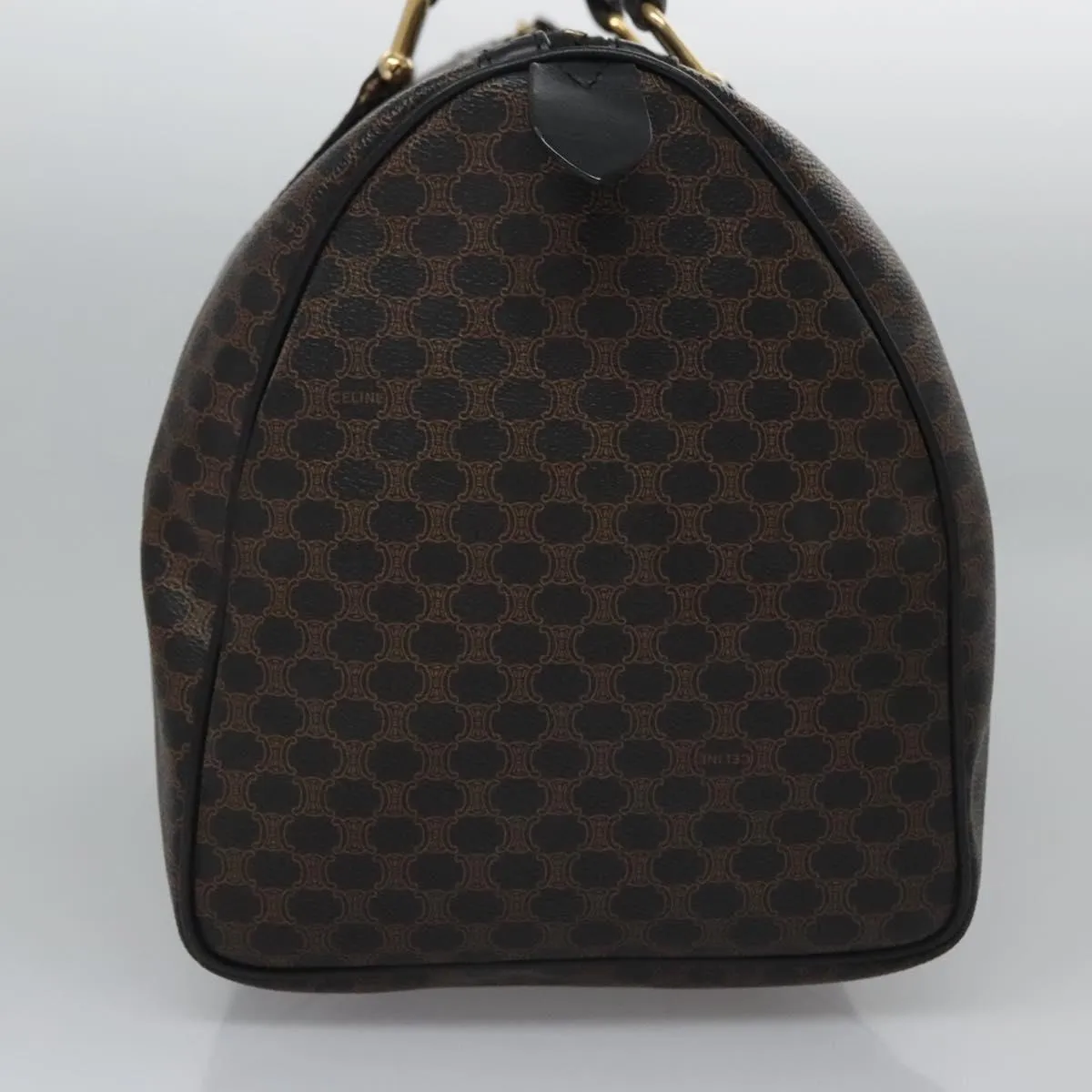 CELINE Macadam Canvas Boston Bag PVC Leather Black Gold Auth am7947