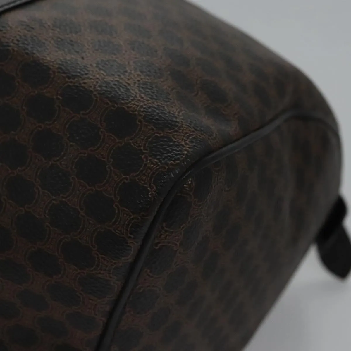 CELINE Macadam Canvas Boston Bag PVC Leather Black Gold Auth am7947