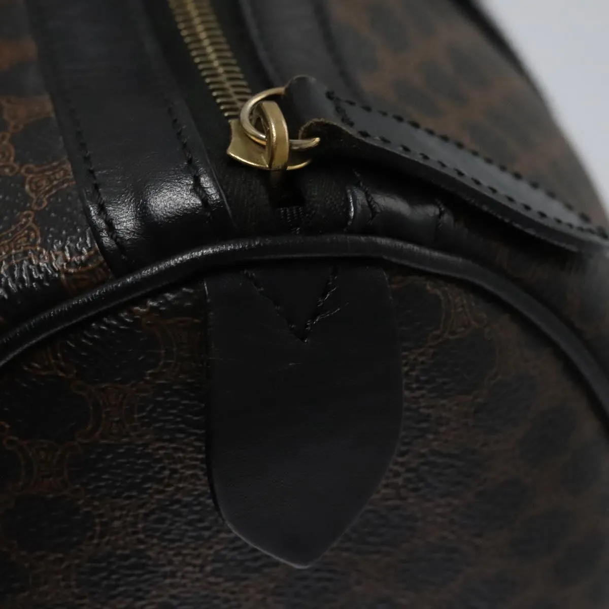 CELINE Macadam Canvas Boston Bag PVC Leather Black Gold Auth am7947