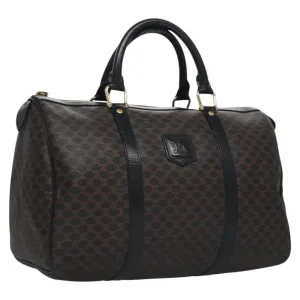 CELINE Macadam Canvas Boston Bag PVC Leather Black Gold Auth am7947