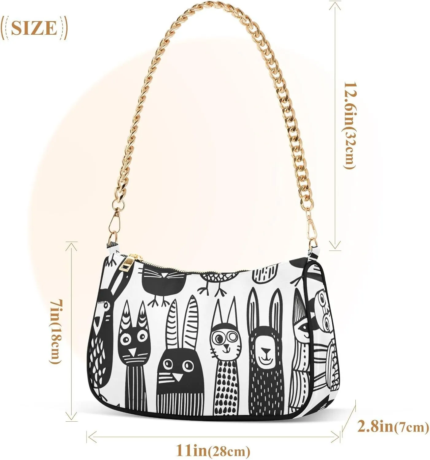 Chain Shoulder Purse Bag with Zipper Pocket for Women Mini Small Hobo Tote Clutch Handbags with Gold Chain Strap