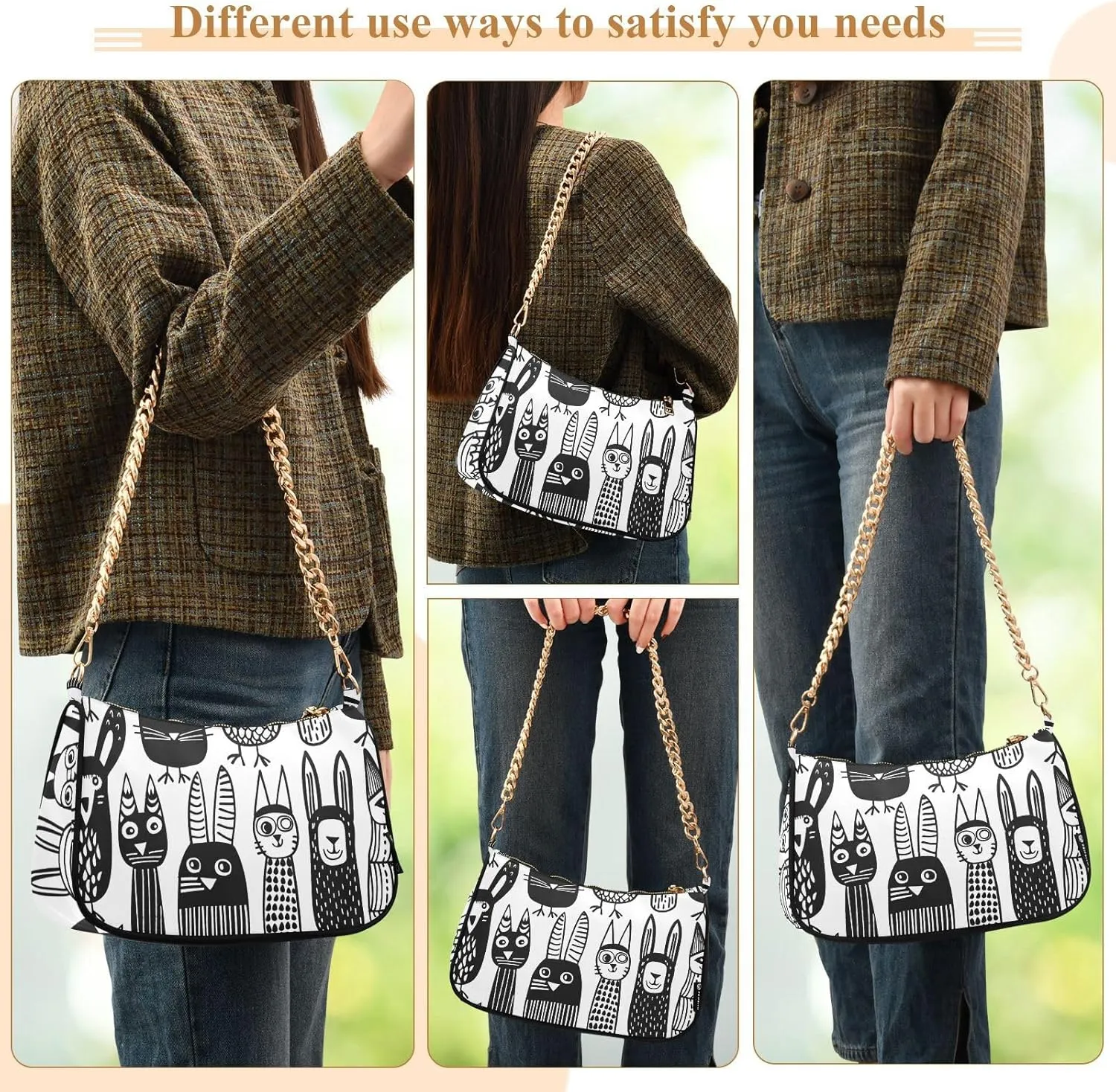 Chain Shoulder Purse Bag with Zipper Pocket for Women Mini Small Hobo Tote Clutch Handbags with Gold Chain Strap