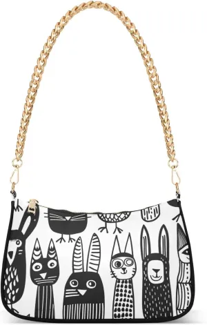 Chain Shoulder Purse Bag with Zipper Pocket for Women Mini Small Hobo Tote Clutch Handbags with Gold Chain Strap