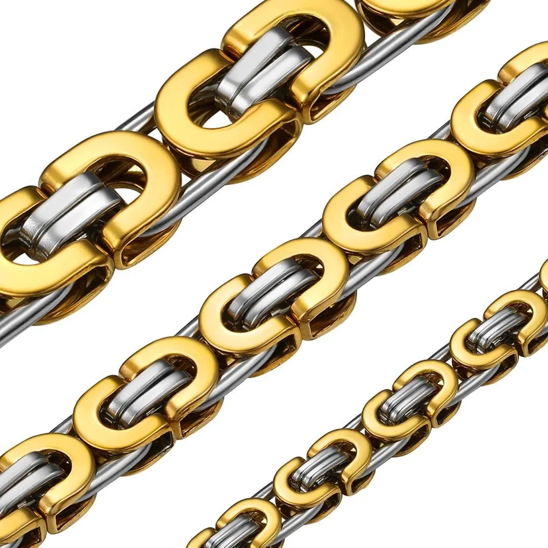 ChainsHouse Flat Byzantine Link Necklace for Men 6mm/8mm/10mm Width, 18K Gold Plated/Stainless Steel Black Byzantine Chain Necklaces, 18" 20" 22" 24" 26" 28" 30" Length, with Gift Box
