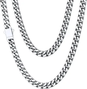ChainsHouse Stainless Steel Mens Cuban Link Chain, Black/18K Gold Miami Cuban Chain Necklace, 5mm/7mm/9mm/12mm/14mm Width, No Tarnish& Durable Hip Hop Mens Jewelry, 18"-30", Send Gift Box
