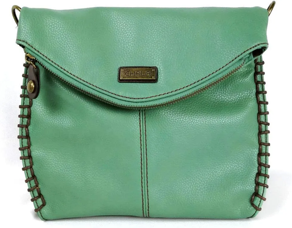 CHALA Charming Flap and Zipper Cross-Body Purse or Shoulder Handbag with Keyfob -Teal
