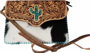 CHALLENGER Women's Cowhide Floral Tooled Leather Cactus Shoulder Crossbody Bag 18RTH19