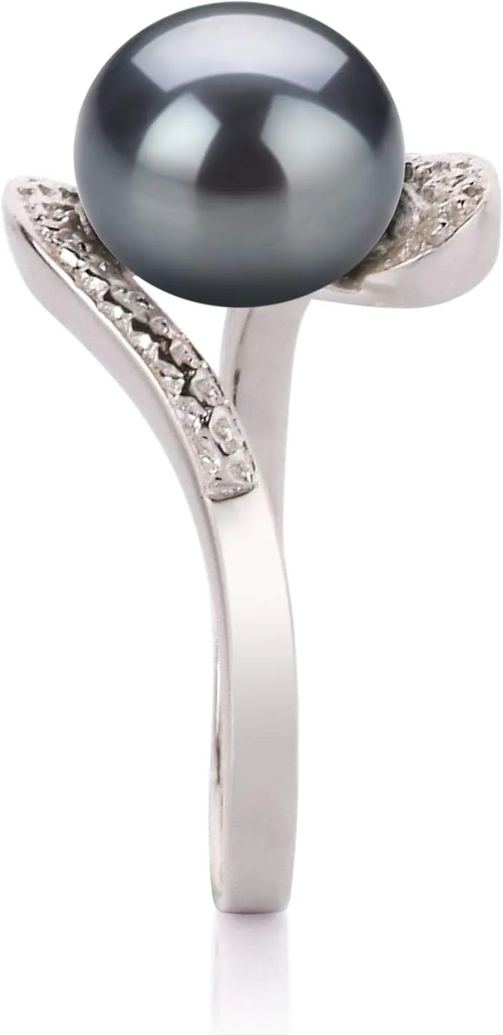 Chantel Black 9-10mm AA Quality Freshwater 925 Sterling Silver Cultured Pearl Ring For Women