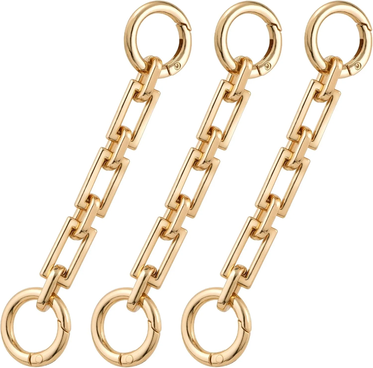CHANZET Purse Chain Strap Extender 3pcs, 4.52 inches Bag Strap Extender for Handbag Crossbody Bag Replacement, Gold Metal Flat Purse Straps Bag Chain Straps