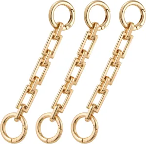 CHANZET Purse Chain Strap Extender 3pcs, 4.52 inches Bag Strap Extender for Handbag Crossbody Bag Replacement, Gold Metal Flat Purse Straps Bag Chain Straps