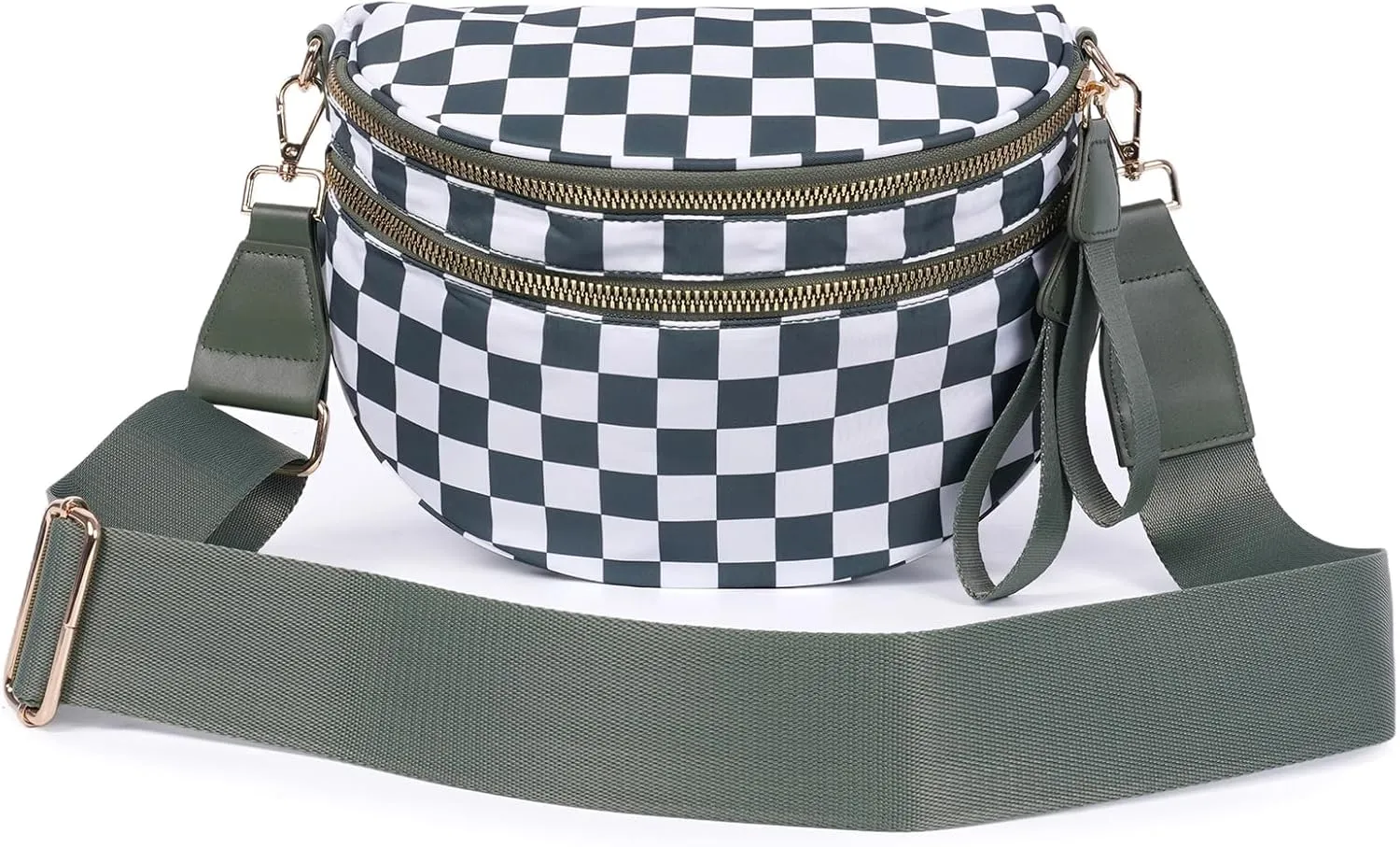 Checkered Crossbody Bags Bum Bag for Women Large Sling Bag Purse with Adjustable Strap（Bean Green Checkered）