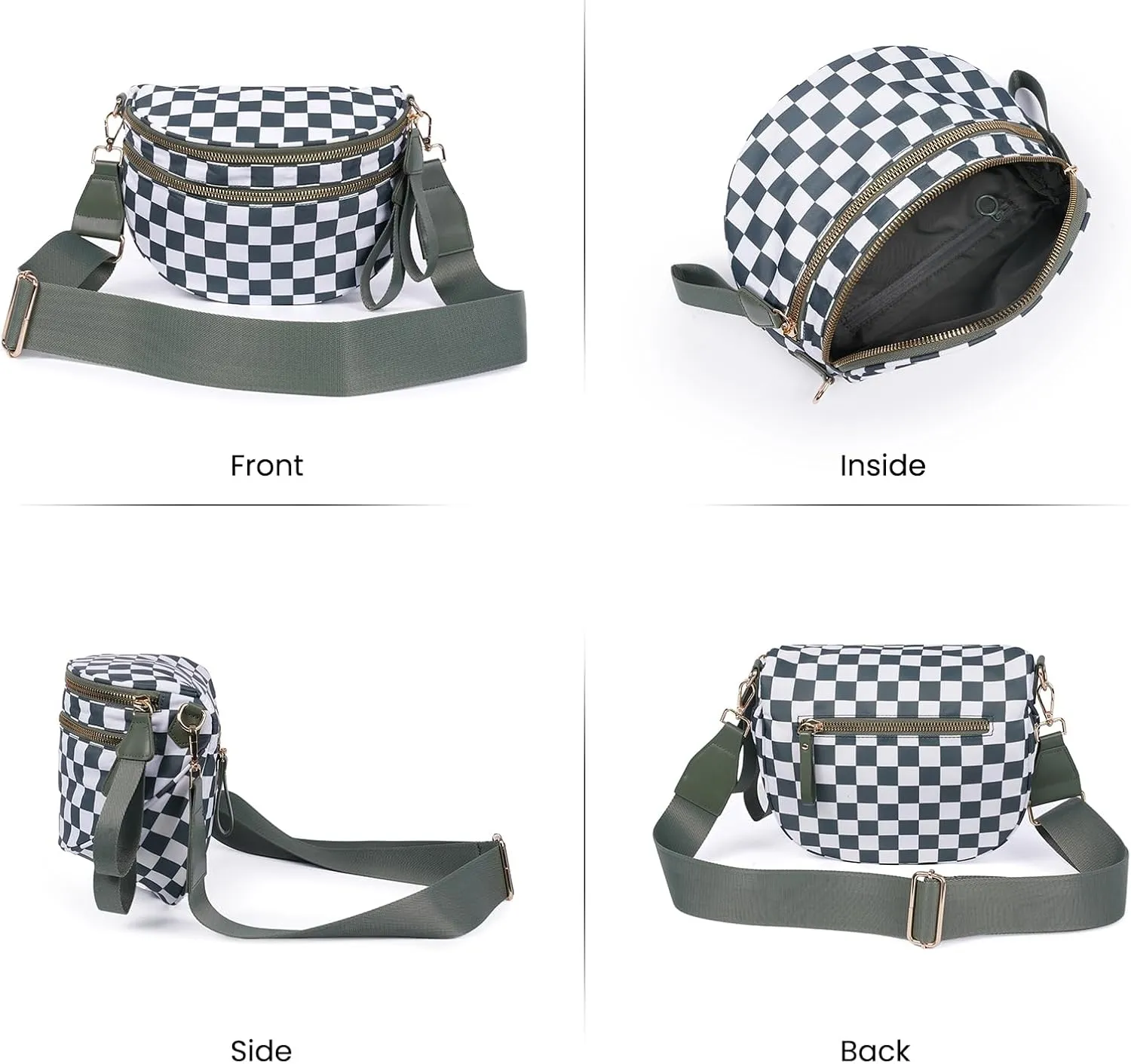 Checkered Crossbody Bags Bum Bag for Women Large Sling Bag Purse with Adjustable Strap（Bean Green Checkered）