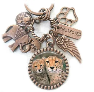 Cheetas, Animals of Our World Keychain, Purse Clip or Necklace, Perfect Gift for All Animal Lovers, Veterinarians, Vet Techs, Environmentalists, Park Ranger, Unisex Gift. We are One.
