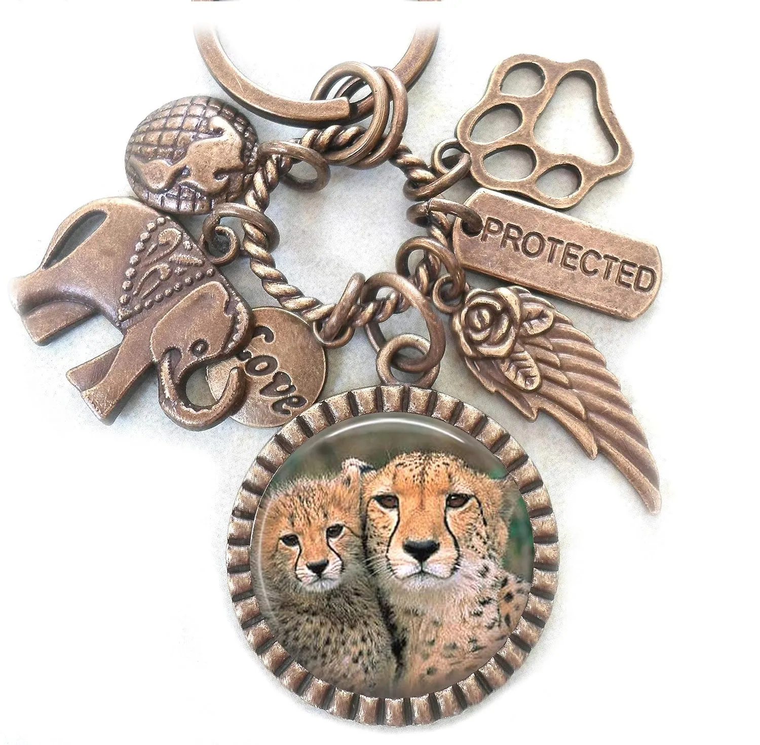 Cheetas, Animals of Our World Keychain, Purse Clip or Necklace, Perfect Gift for All Animal Lovers, Veterinarians, Vet Techs, Environmentalists, Park Ranger, Unisex Gift. We are One.