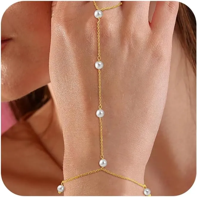 CHESKY Gold Hand Chain Bracelet for Women Trendy, Dainty 14k Gold Plated Ring Bracelets Hand Chain Hypoallergenic Finger Nail Bracelet Simple Gold Hand Jewelry for Women