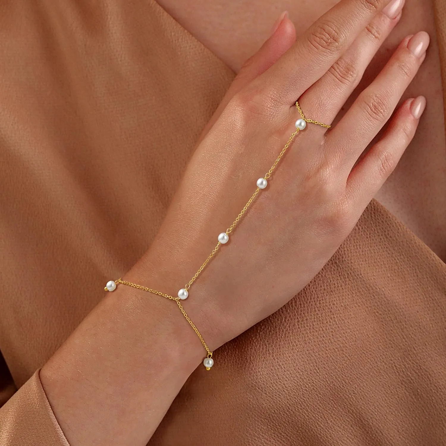 CHESKY Gold Hand Chain Bracelet for Women Trendy, Dainty 14k Gold Plated Ring Bracelets Hand Chain Hypoallergenic Finger Nail Bracelet Simple Gold Hand Jewelry for Women