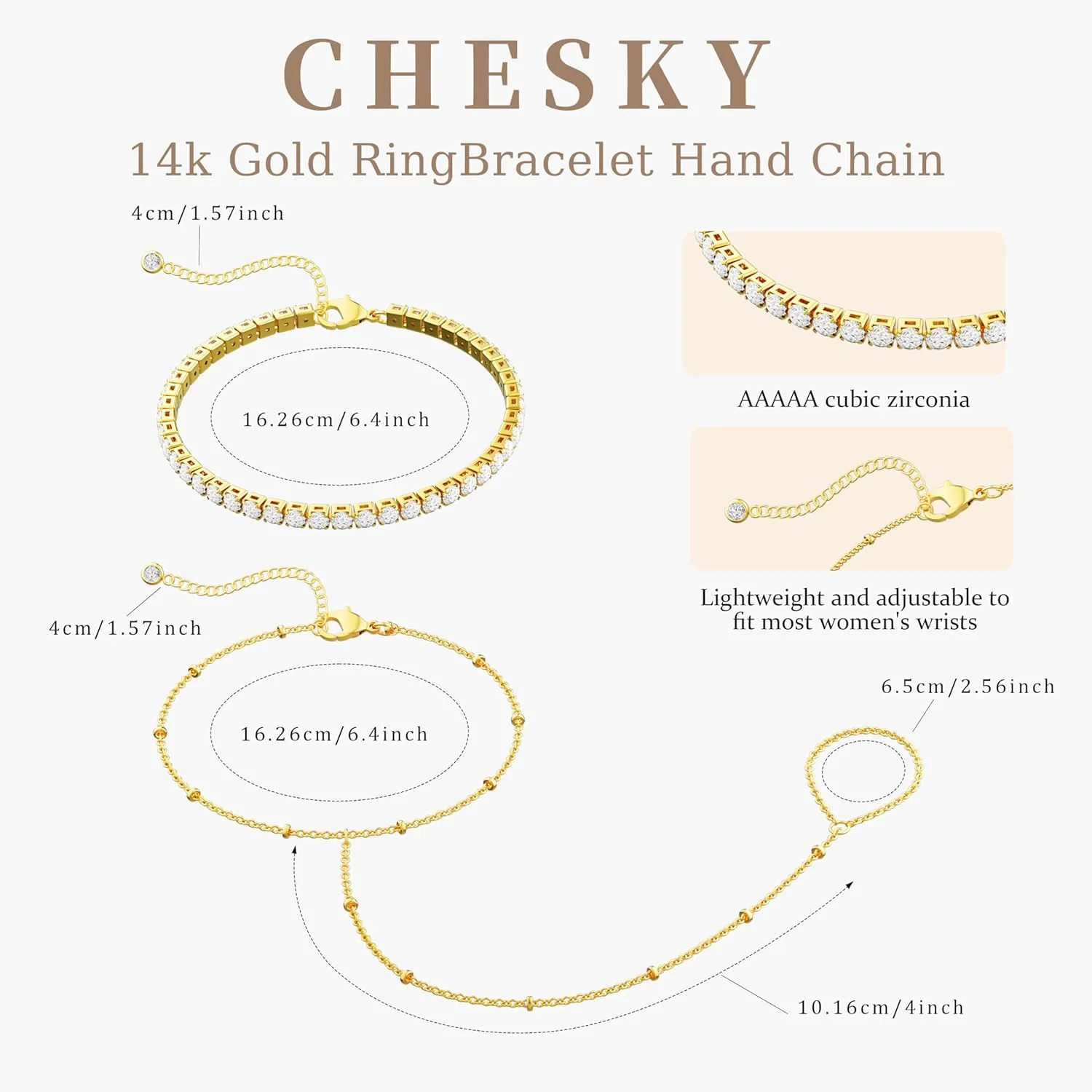 CHESKY Hand Chain Bracelet for Women Trendy, Dainty 14k Gold Plated Ring Bracelets Hand Chain Hypoallergenic Finger Nail Bracelet Gold Hand Jewelry for Women